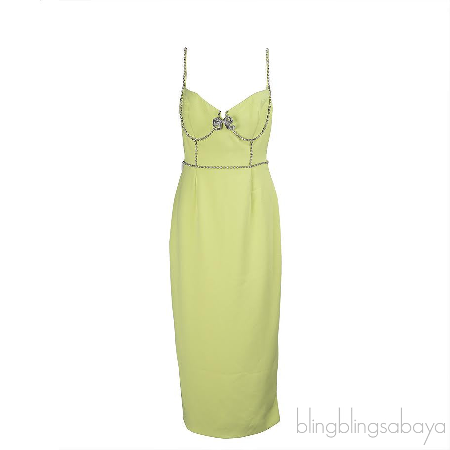 Self-Portrait Lime Crepe Bow Midi Dress L