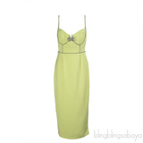 Self-Portrait Lime Crepe Bow Midi Dress L