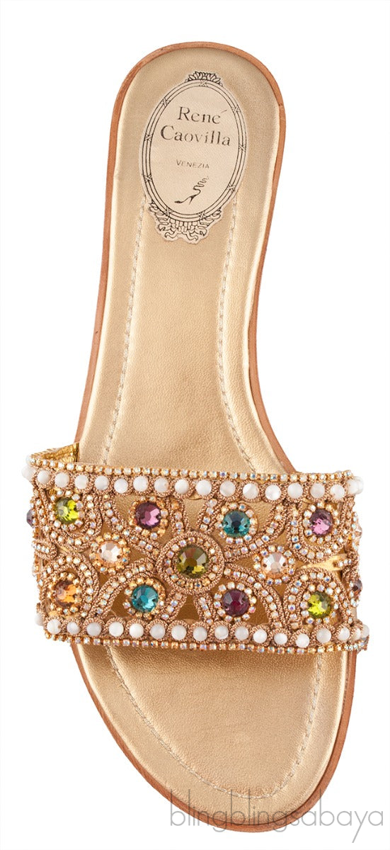Gold Multicolor Crystal Sandals