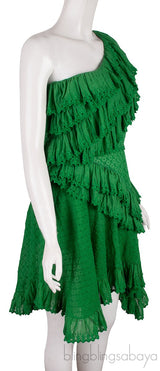 Green Broiderie Anglaise One Shoulder Top & Skirt