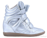 Silver Metallic Leather Bird Sneakers