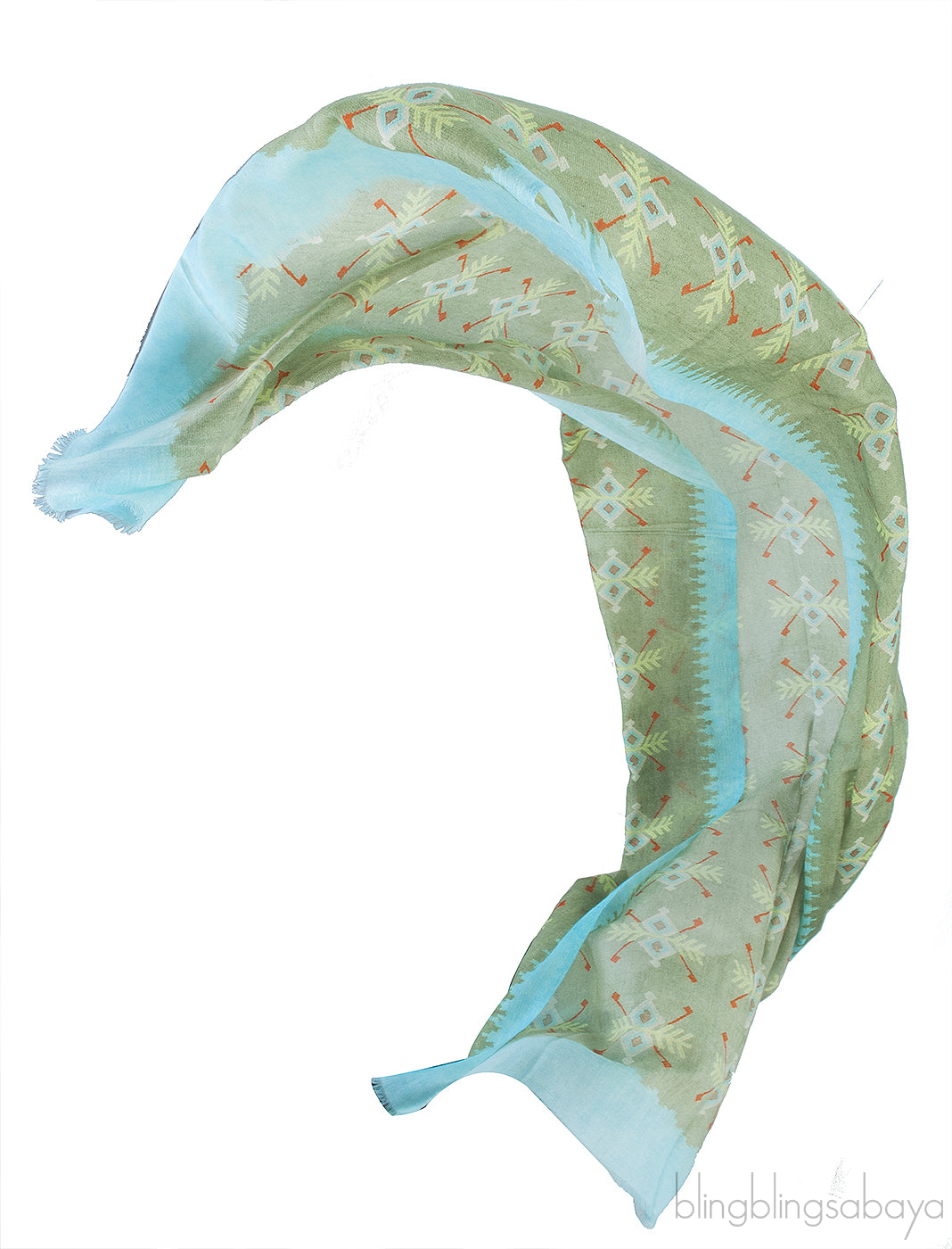Moss Green Printed w/ Teal Trim Stole