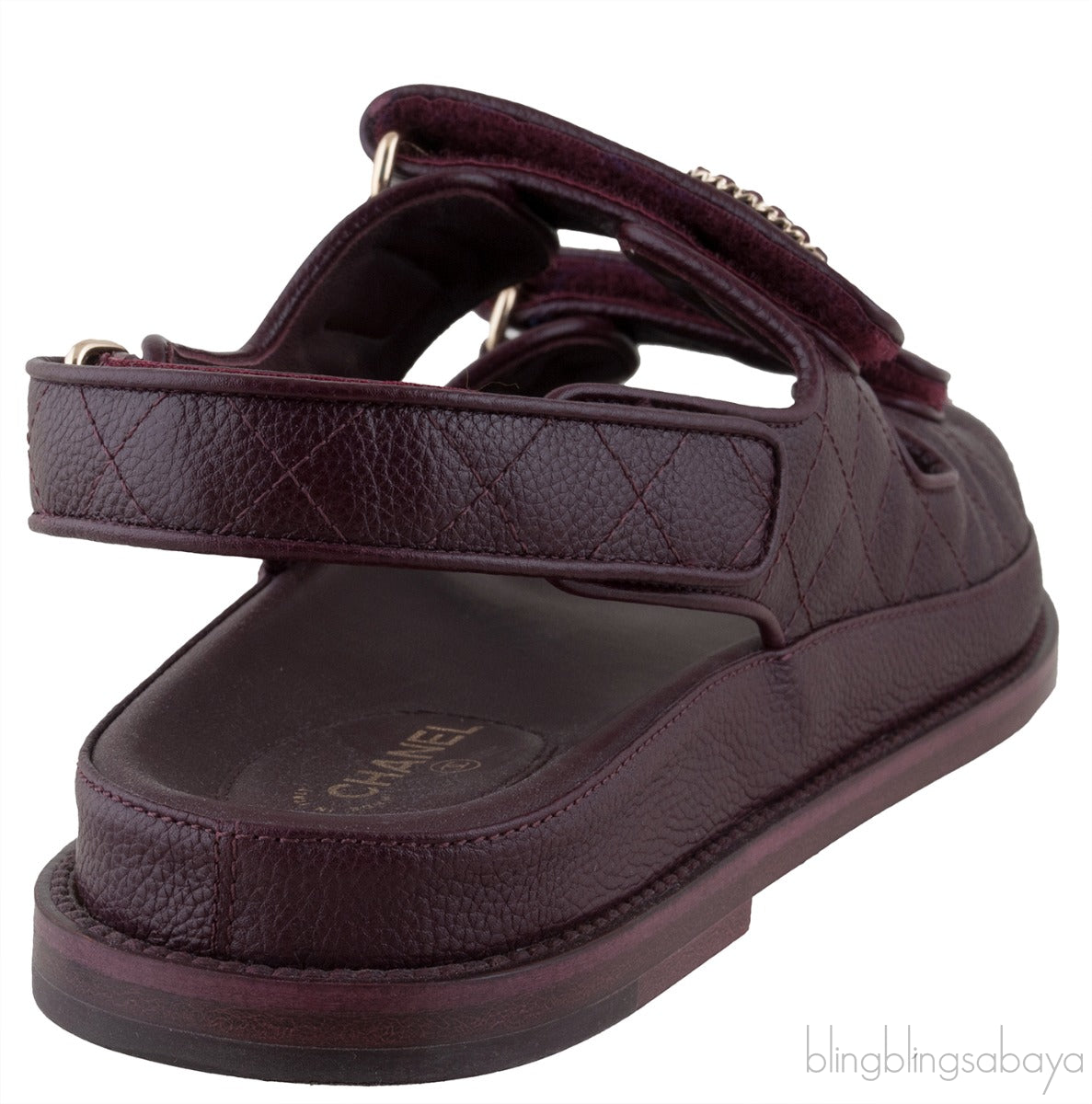 Burgundy Quilted Leather CC Velcro Sandals
