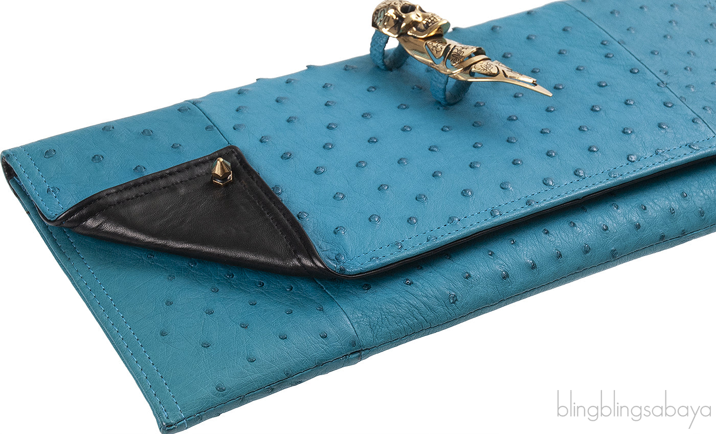 Maison Du Posh Ostrich Knuckle Ring Clutch