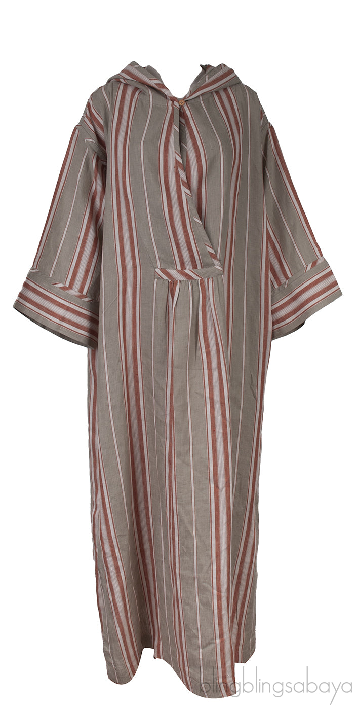 Oversized Striped Hooded Linen Maxi Dress