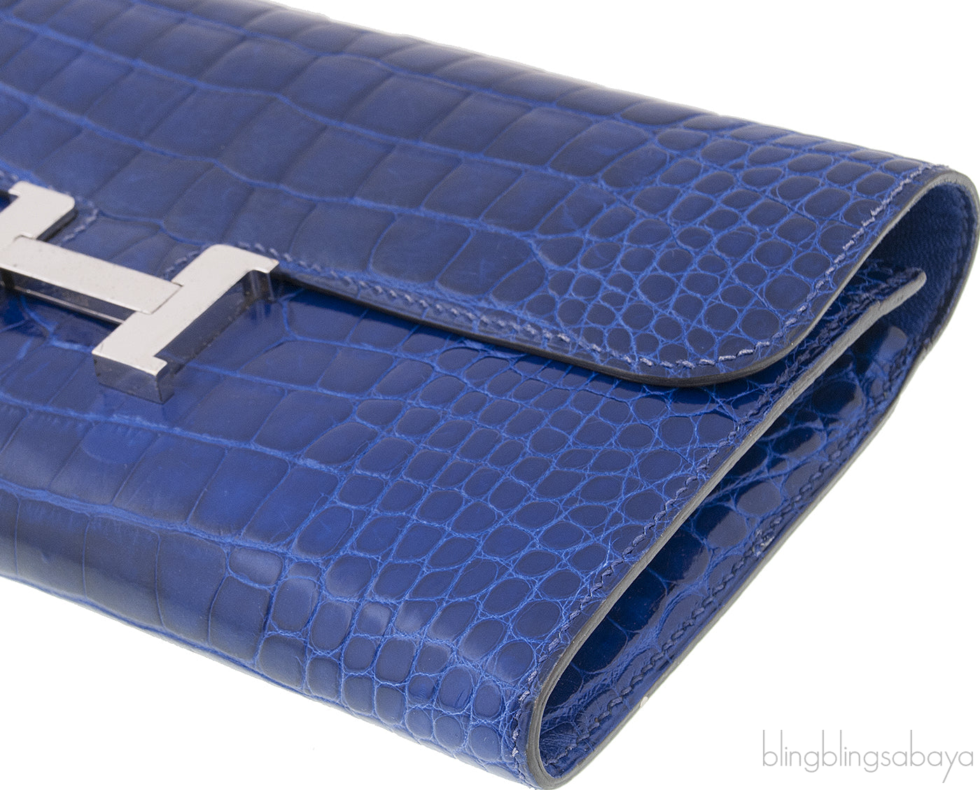 Constance Bleu Electrique Croc Wallet