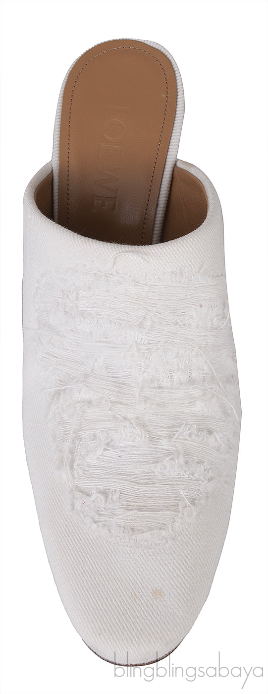 Loewe White Ripped Denim Mules