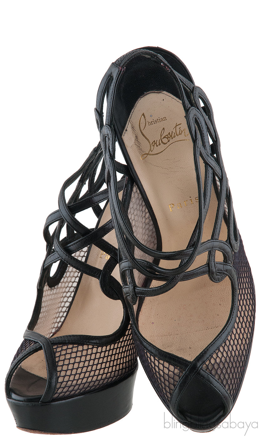 Black Mesh Strappy Pump