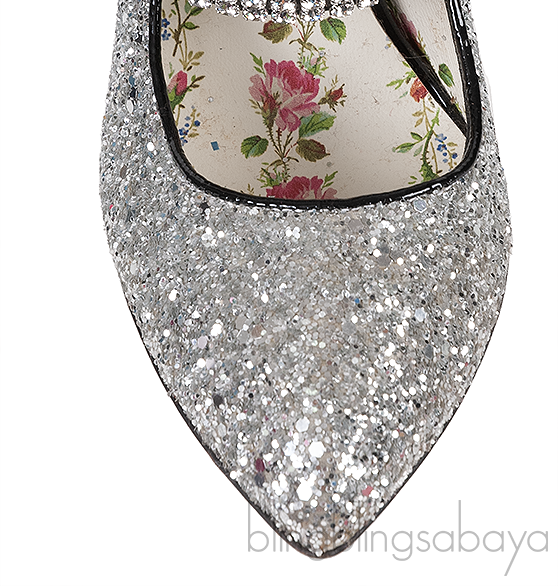 Gucci Silver Sylvie Glitter Crystal Heels