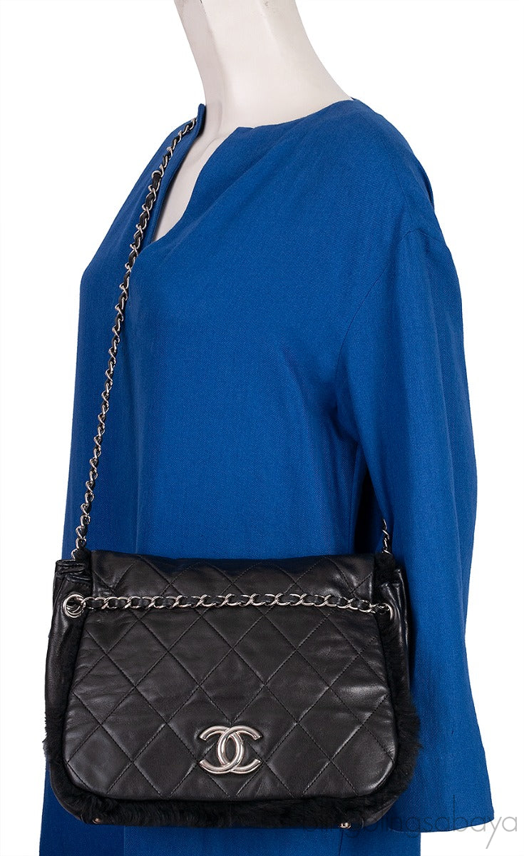 Black Quilted Rabbit Fur Bag