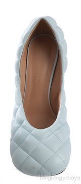 Bottega Veneta Light Blue Padded Block Square Toe Quilted Heels 37.5