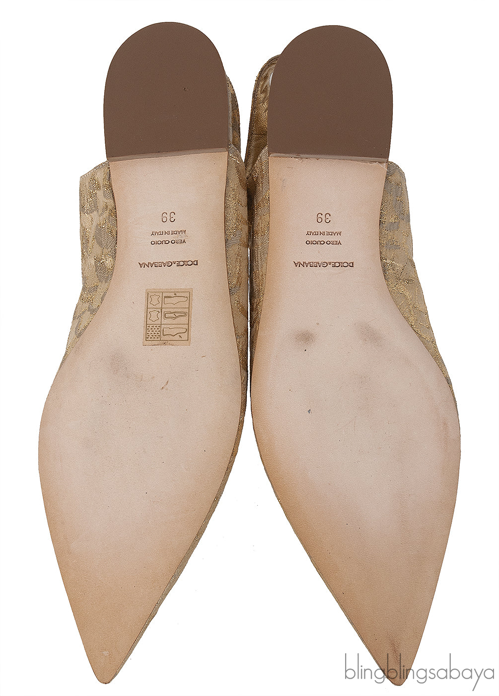 Dolce & Gabbana Metallic Gold Pointed Toe Flat Shoes