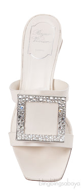Roger Vivier Off-white Crystal Square Toe Mules
