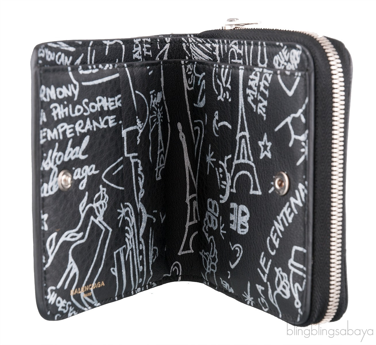 Black Graffiti Zip Around Wallet