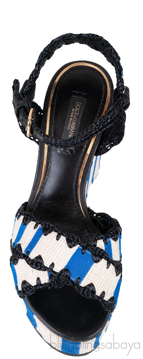 Striped Raffia Wedge Sandals