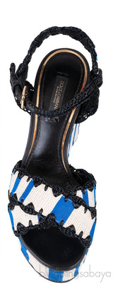 Striped Raffia Wedge Sandals