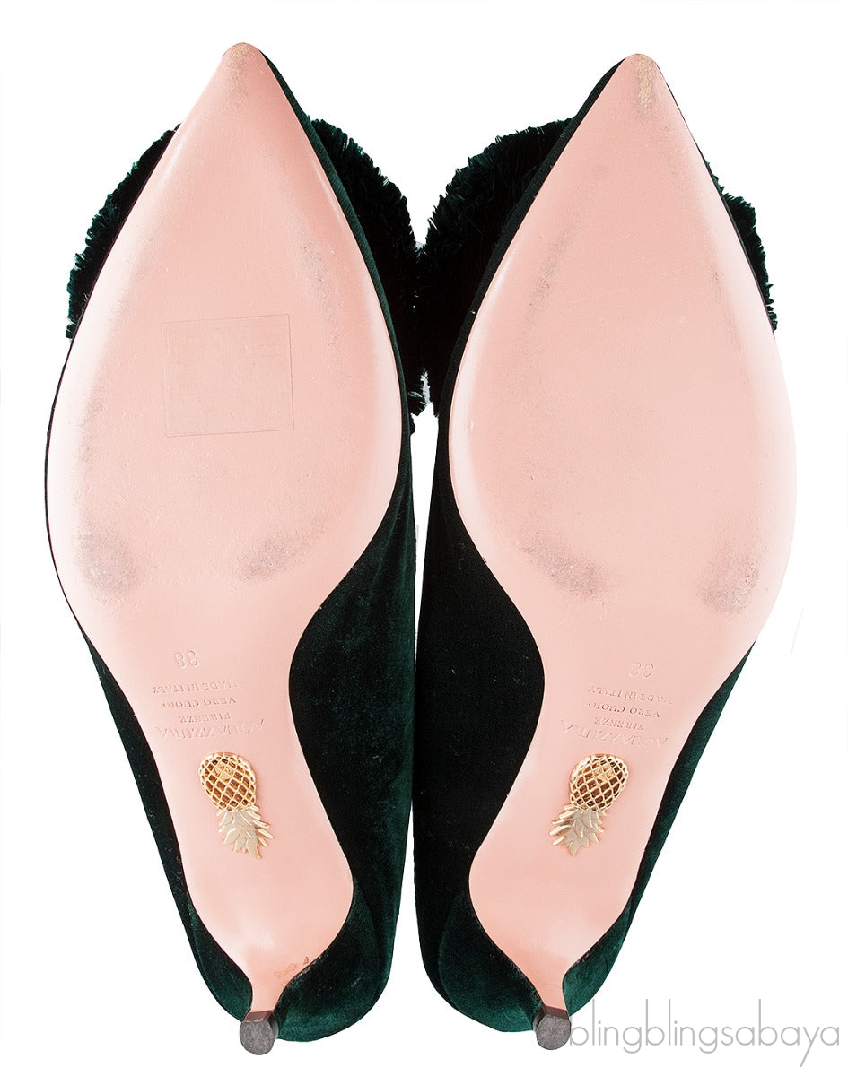 Aquazzura Emerald Green 45 Velvet Mules