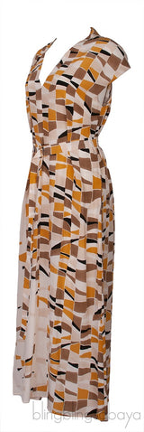 Beige Multicolor Print Belted Dress