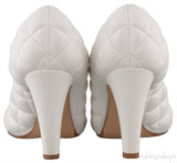 Bottega Veneta White Padded Block Square Toe Quilted Heels