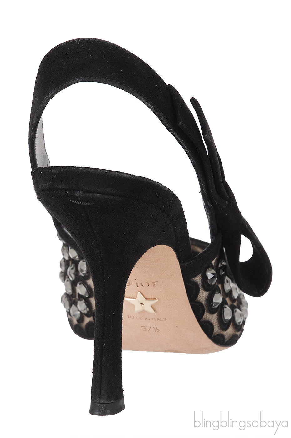 Black Suede Mesh Strass Pointed Toe Heels