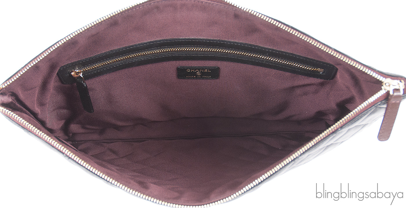 Chanel Black Large CC Quilted Lambskin O-Case Clutch