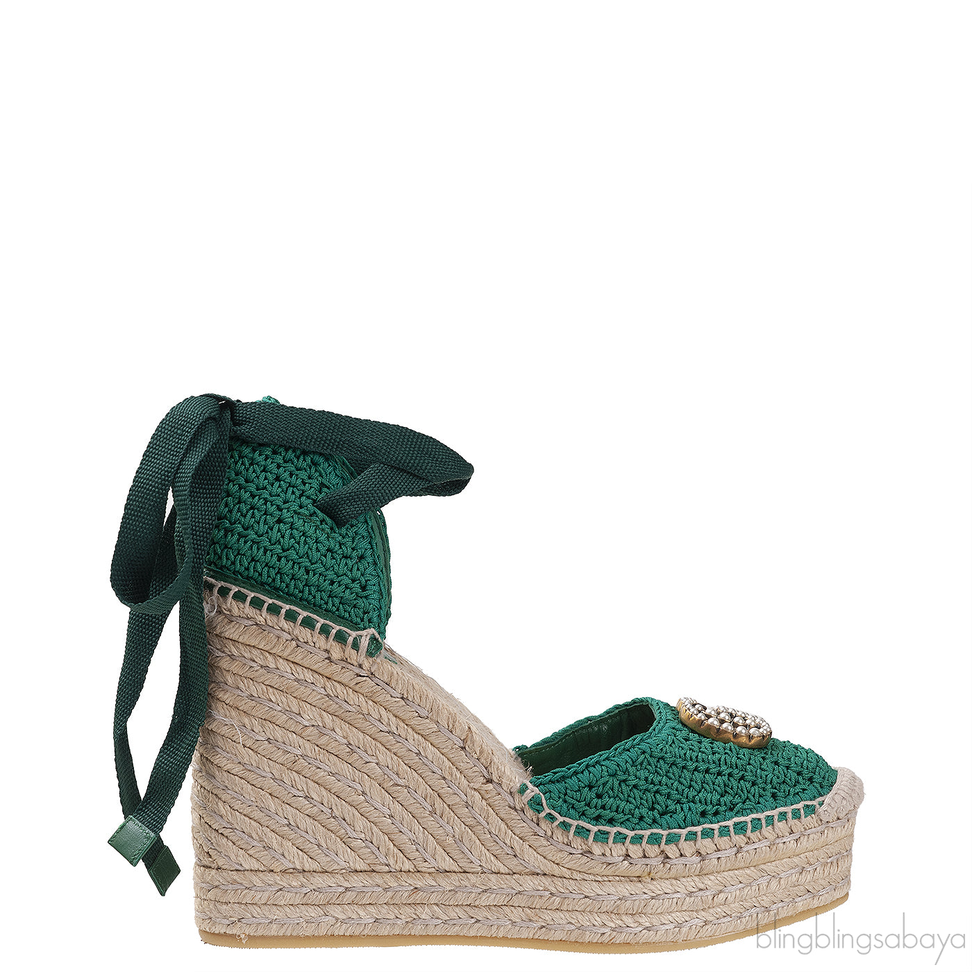 GG Green Lilibeth Web Espadrille Wedge Sandal