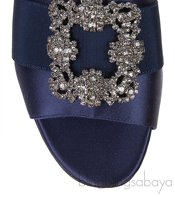 Martamod Navy Blue Satin Mules