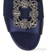Martamod Navy Blue Satin Mules