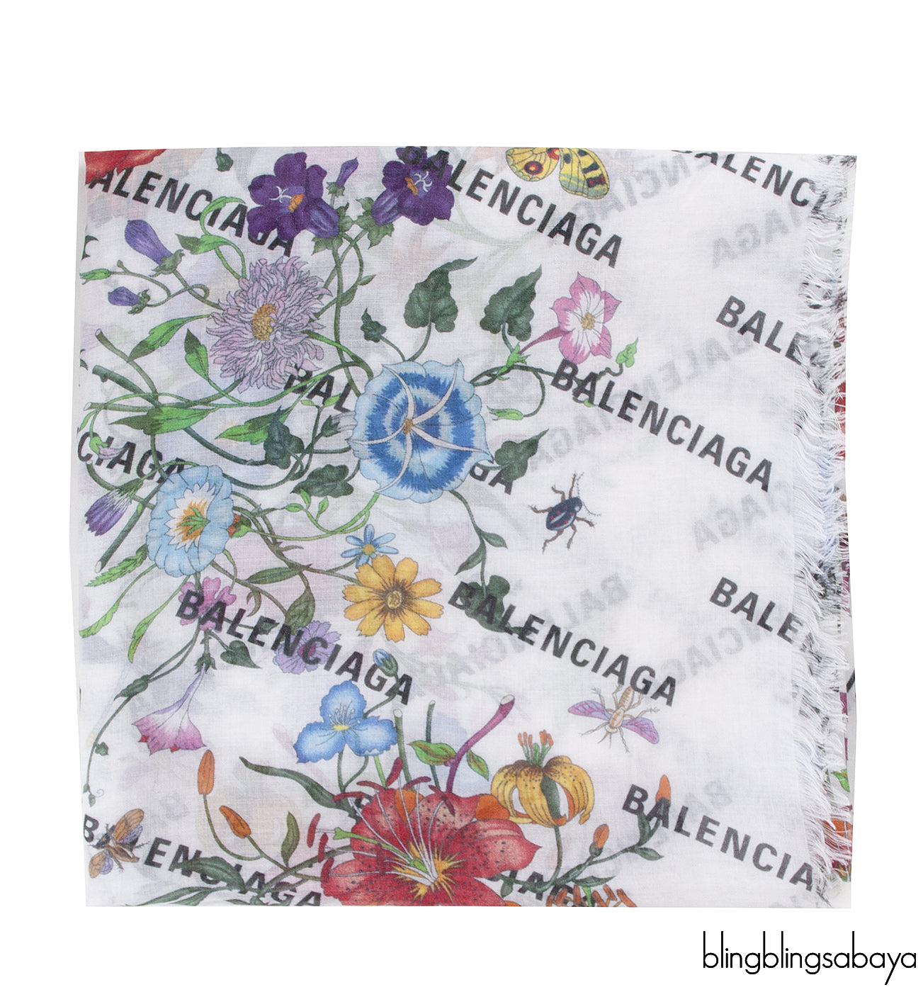 The Hacker Project Flora Print Silk Scarf White