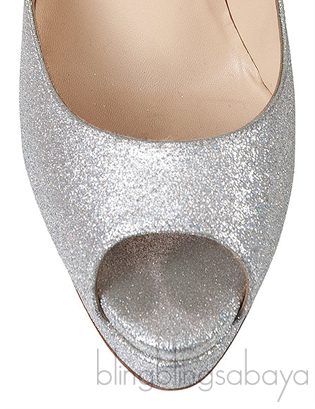 Glitter Silver Peep Toe Heels