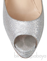 Glitter Silver Peep Toe Heels