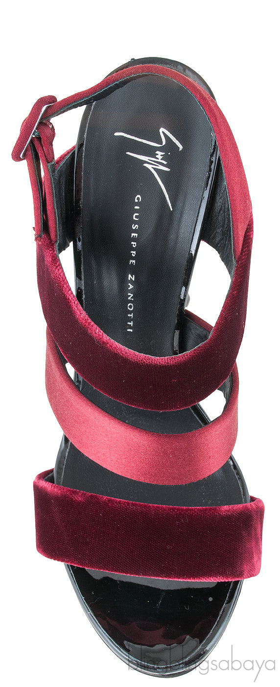 Burgundy Velvet Strappy Sandals