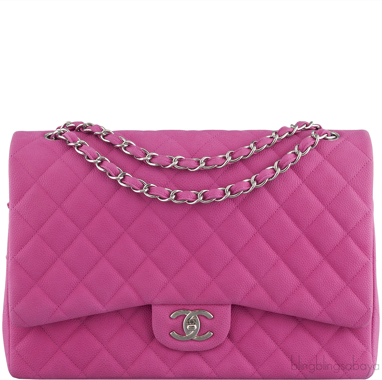 Fuchsia Pink Caviar Maxi Flap Bag