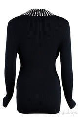 Black Knitted Pearl Embellished Top