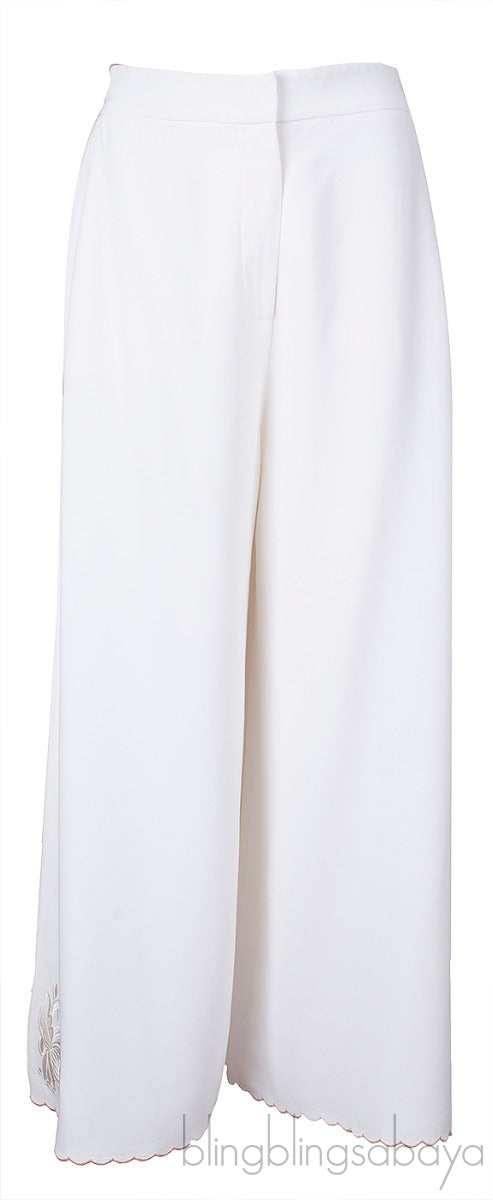 Off-White Embroidered Top & Wide Leg Pants