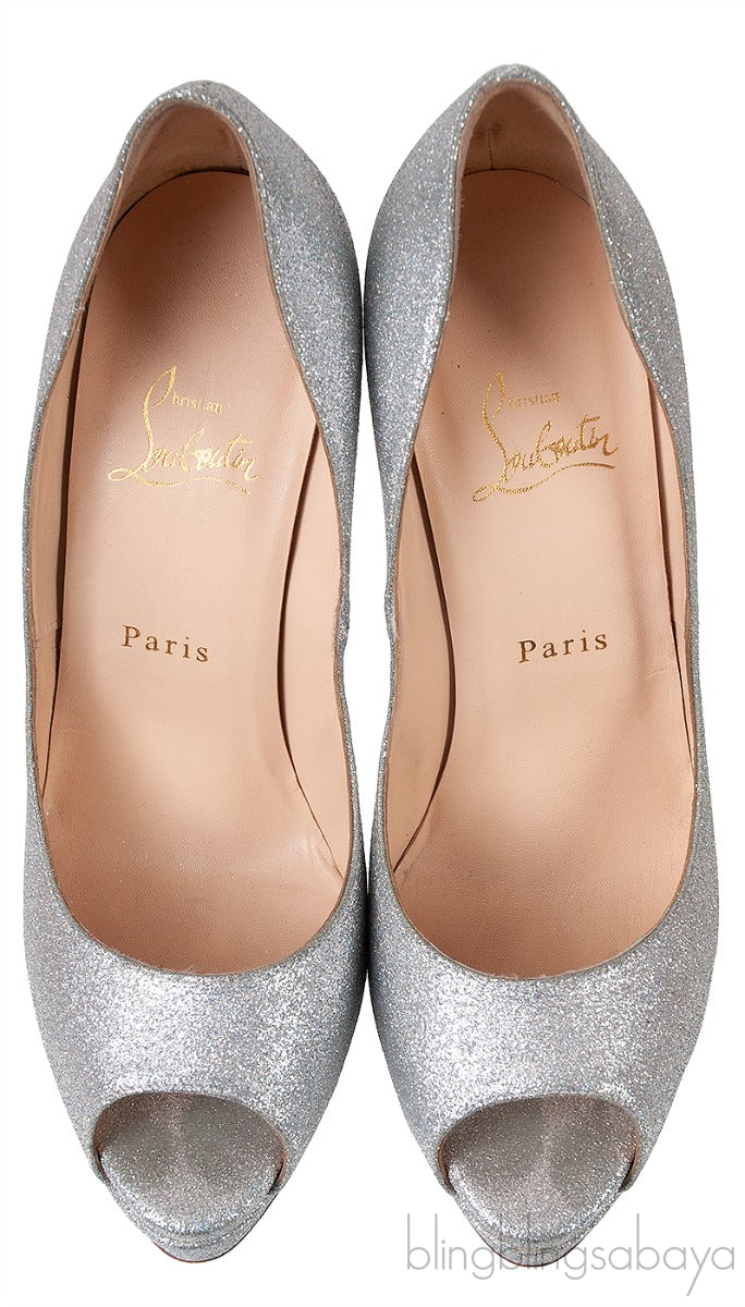 Glitter Silver Peep Toe Heels