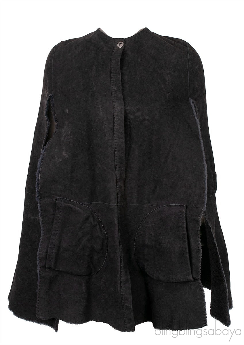 Black Leather Reversible Cape Jacket