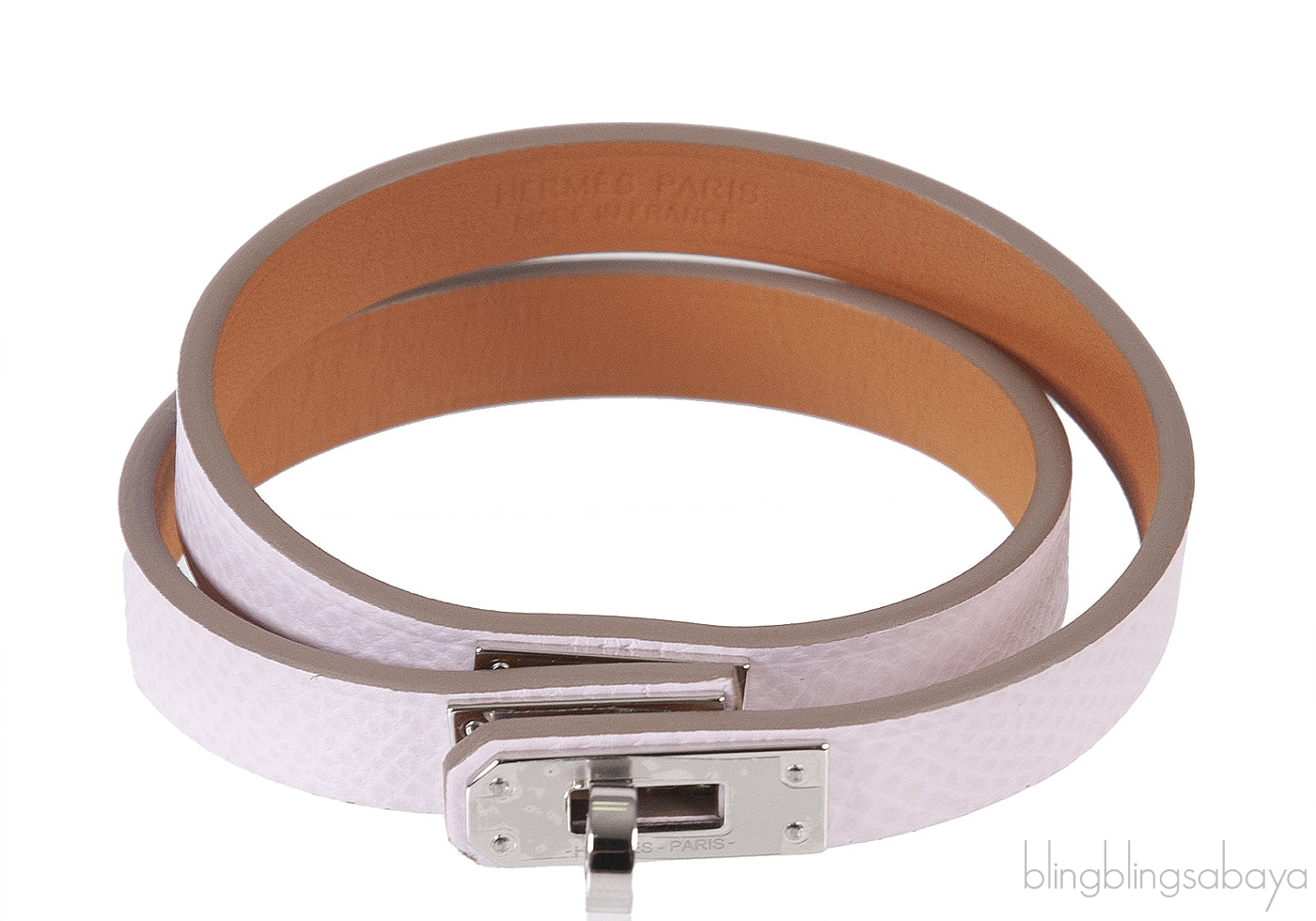 Hermes Mini Kelly Double Tour Bracelet Epsom Mauve Pale PHW