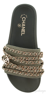 Olive Green Chain Slip-on Sandals