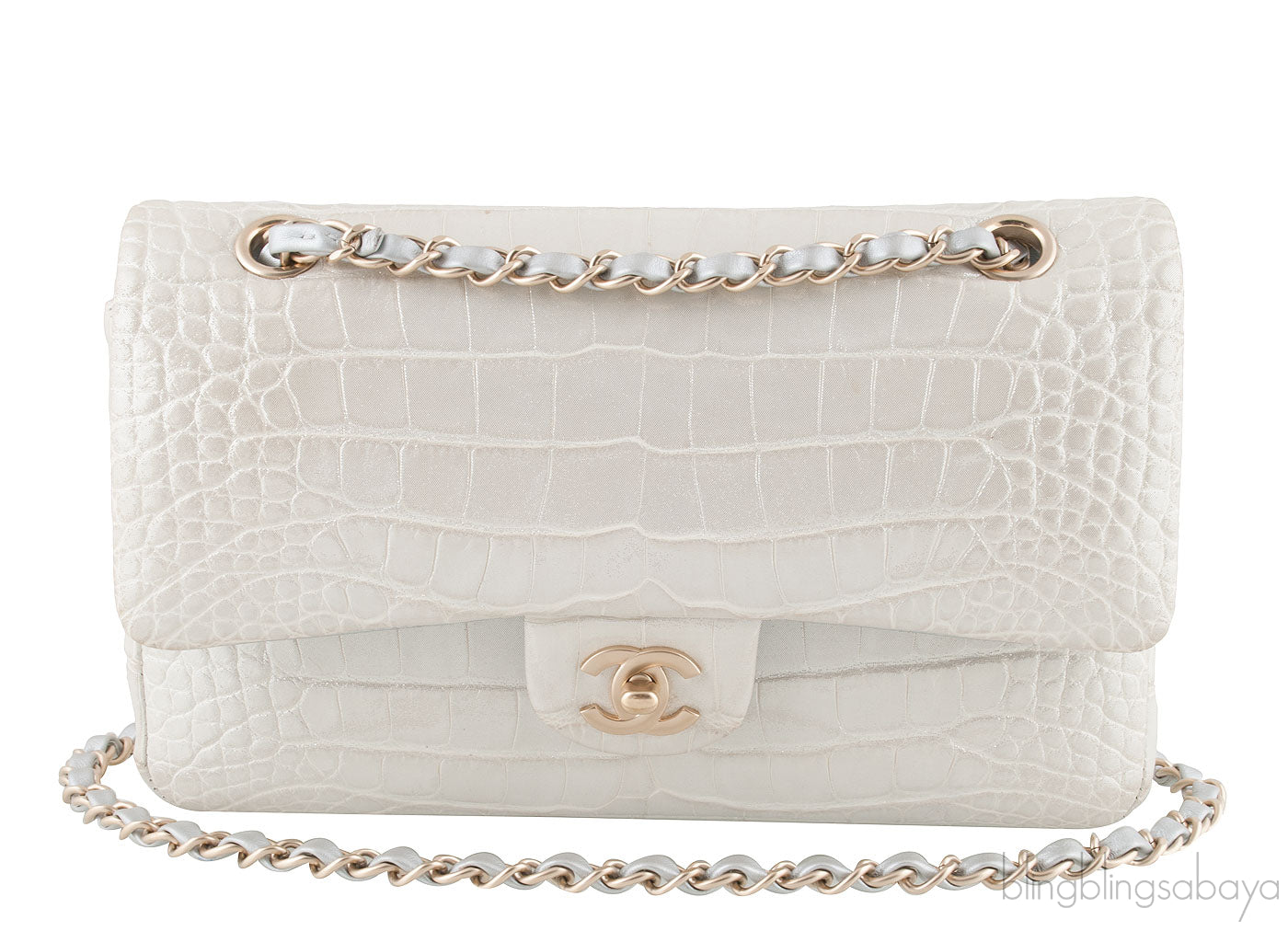 Silver Alligator Medium Flap Bag