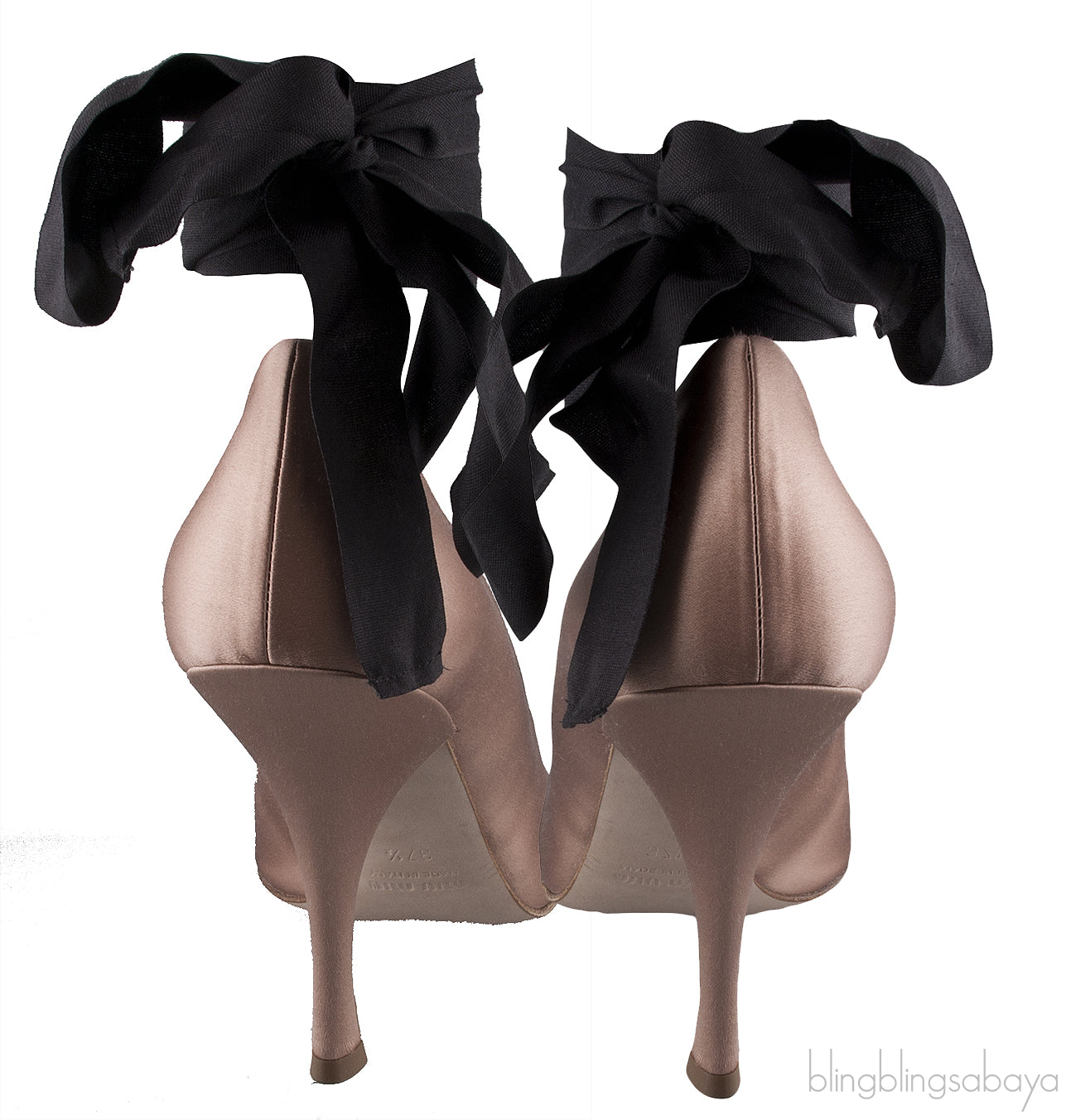 Nude Satin Black Strap Heels