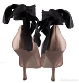 Nude Satin Black Strap Heels