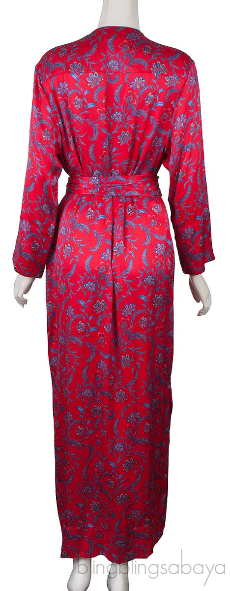 Red Floral Wrap Belted Dress