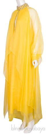 Long Silk Organdy Dress With Crystals