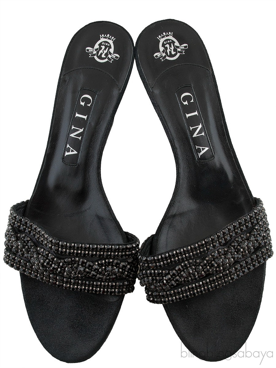 Black Crystal Mule Sandals