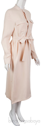 Beige Belted Shirt Dress