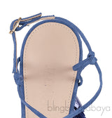 Jacquemus Blue Raffia Pompom Heel Suede Sandals