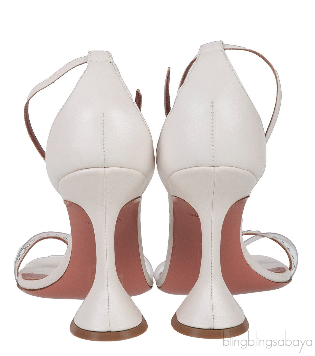 White PVC One Finger Crystal Sandals