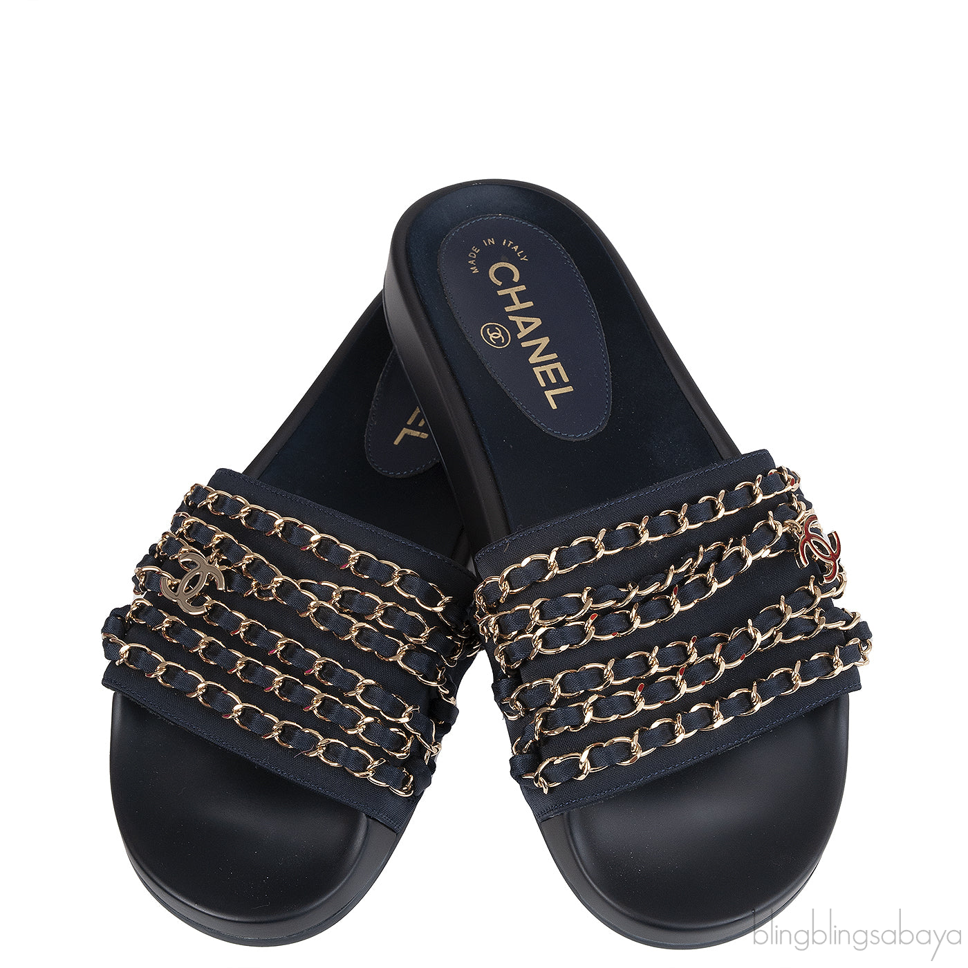 Chanel Blue Chain Slip-on Sandals