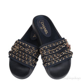 Chanel Blue Chain Slip-on Sandals